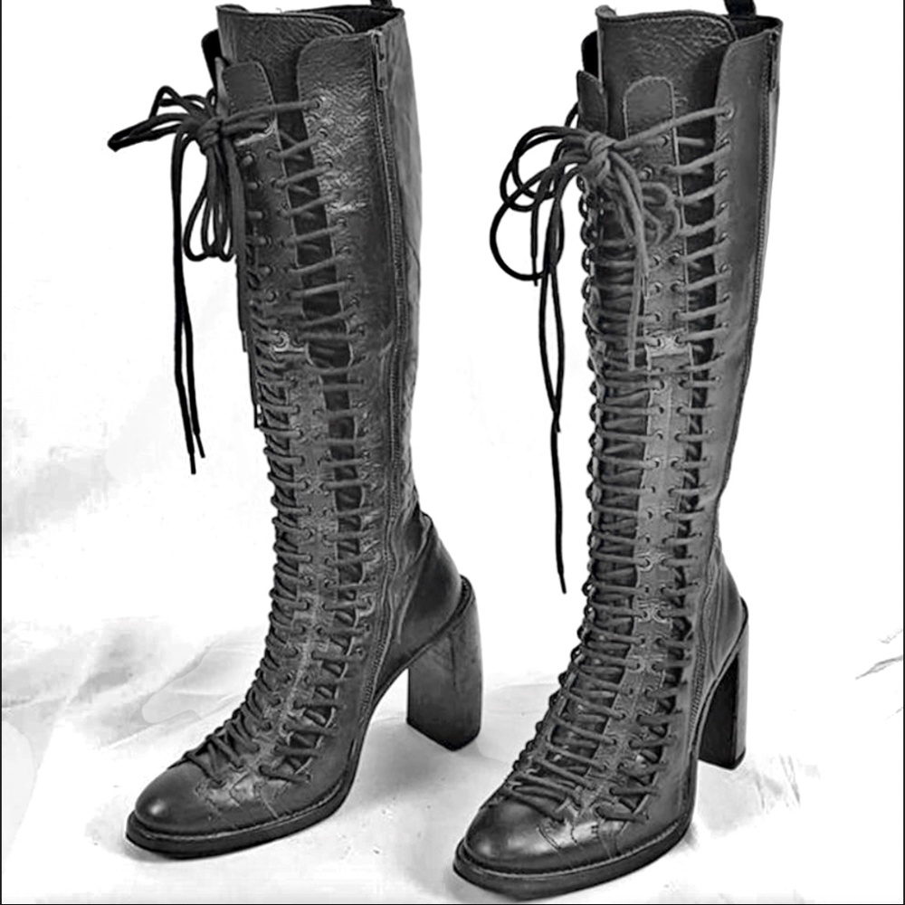 Ann Demeulemeester triple lace knee high talon heels 37